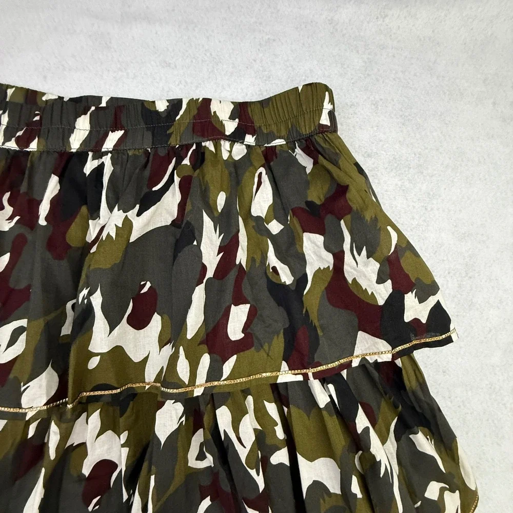 Lane Bryant Skirt Womens 14/16 Green Camo Tiered Ruffle Metallic Trim Cotton NWT - Picture 4 of 9